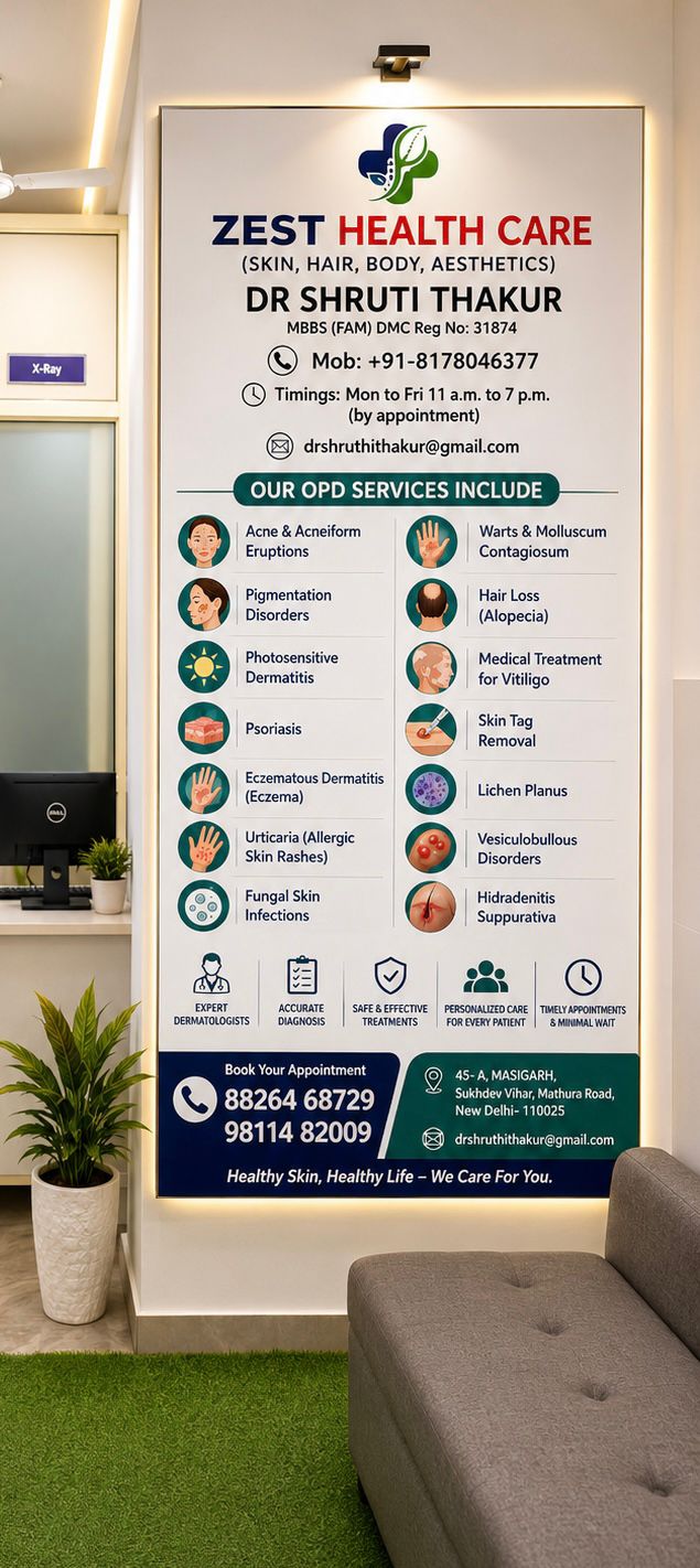 Zest Health Care clinic service board
